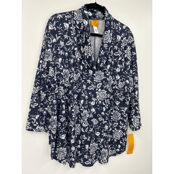 Ruby Rd. Woman Cowl Neck Pull Over Top Floral Metallic Blue 2X NEW - Picture 2 of 5